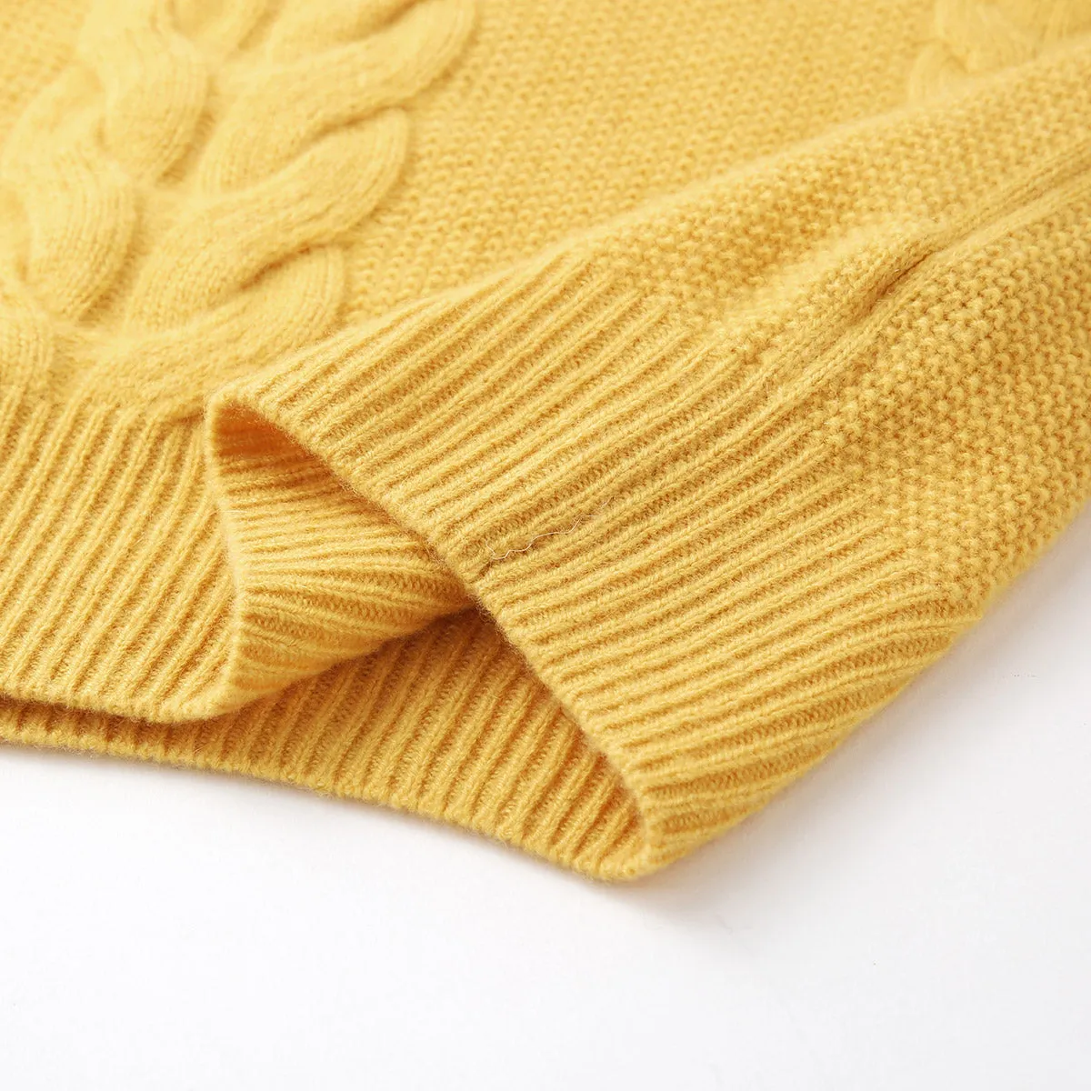 100% Cashmere Cable Knit V-Neck Sweater