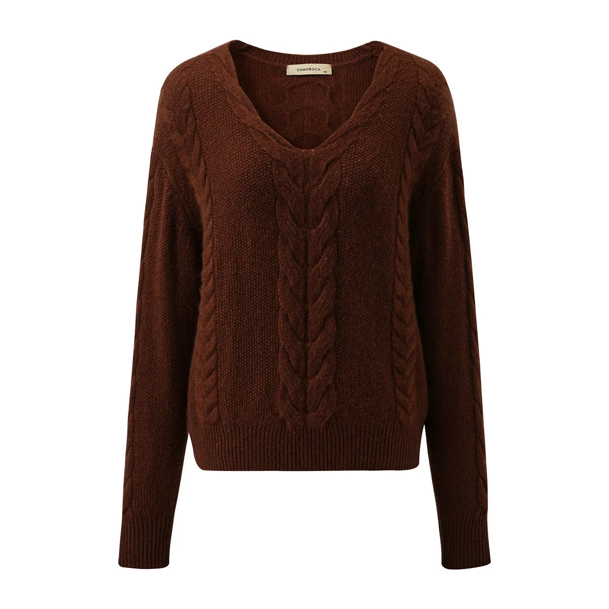 100% Cashmere Cable Knit V-Neck Sweater