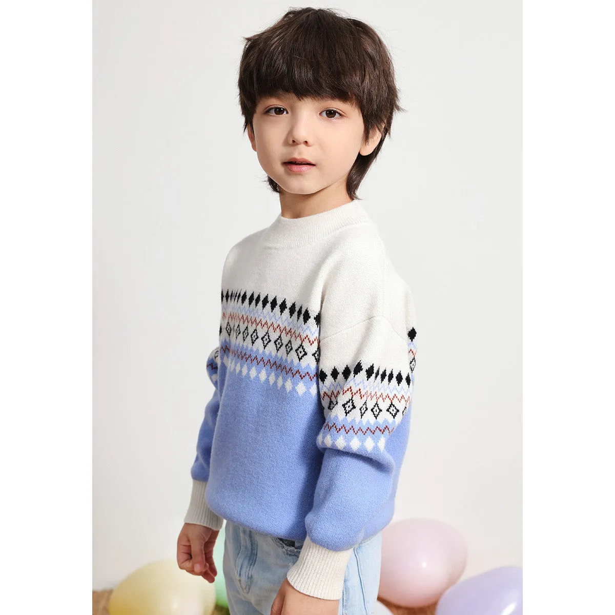 100% Wool Kids Mock Neck Jacquard Sweater