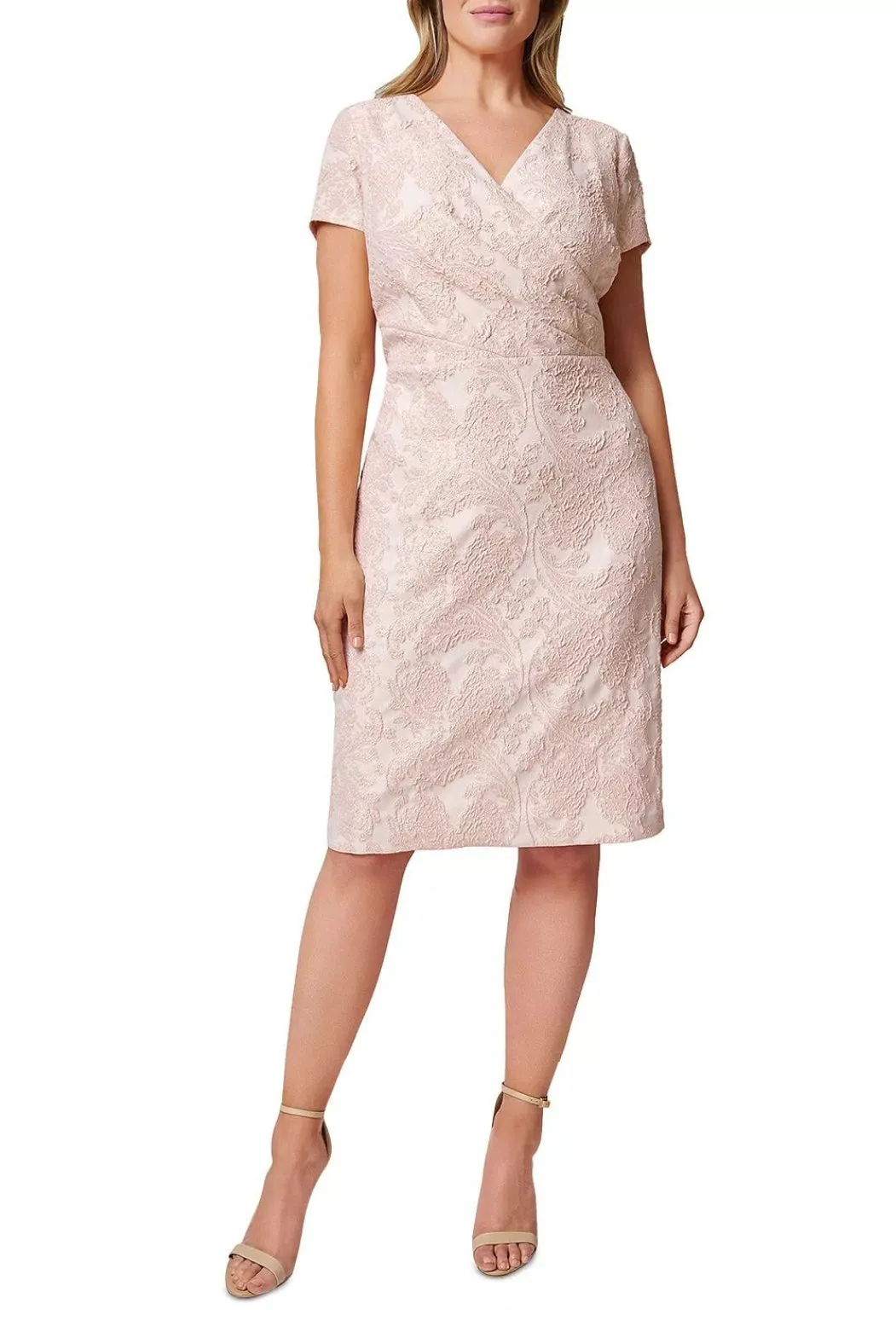 Adrianna Papell Metallic Jacquard V-Neck Sheath Dress ( Plus Size )