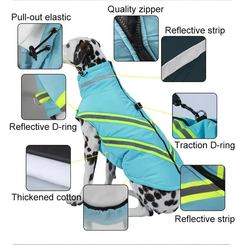 Anniepaw Glacier Canine Reflective Crown:Windproof Waterproof Vest Warm Harness Coat