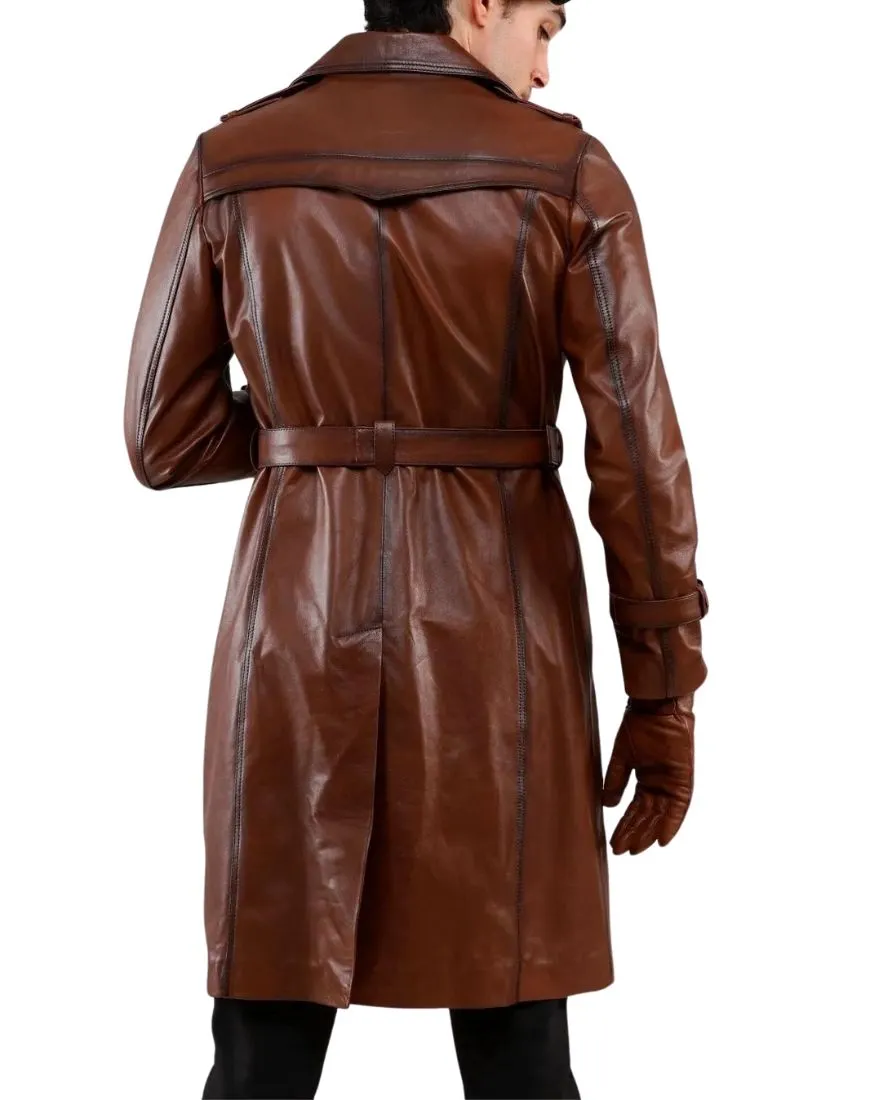 Astro Tan Leather Trench Coat