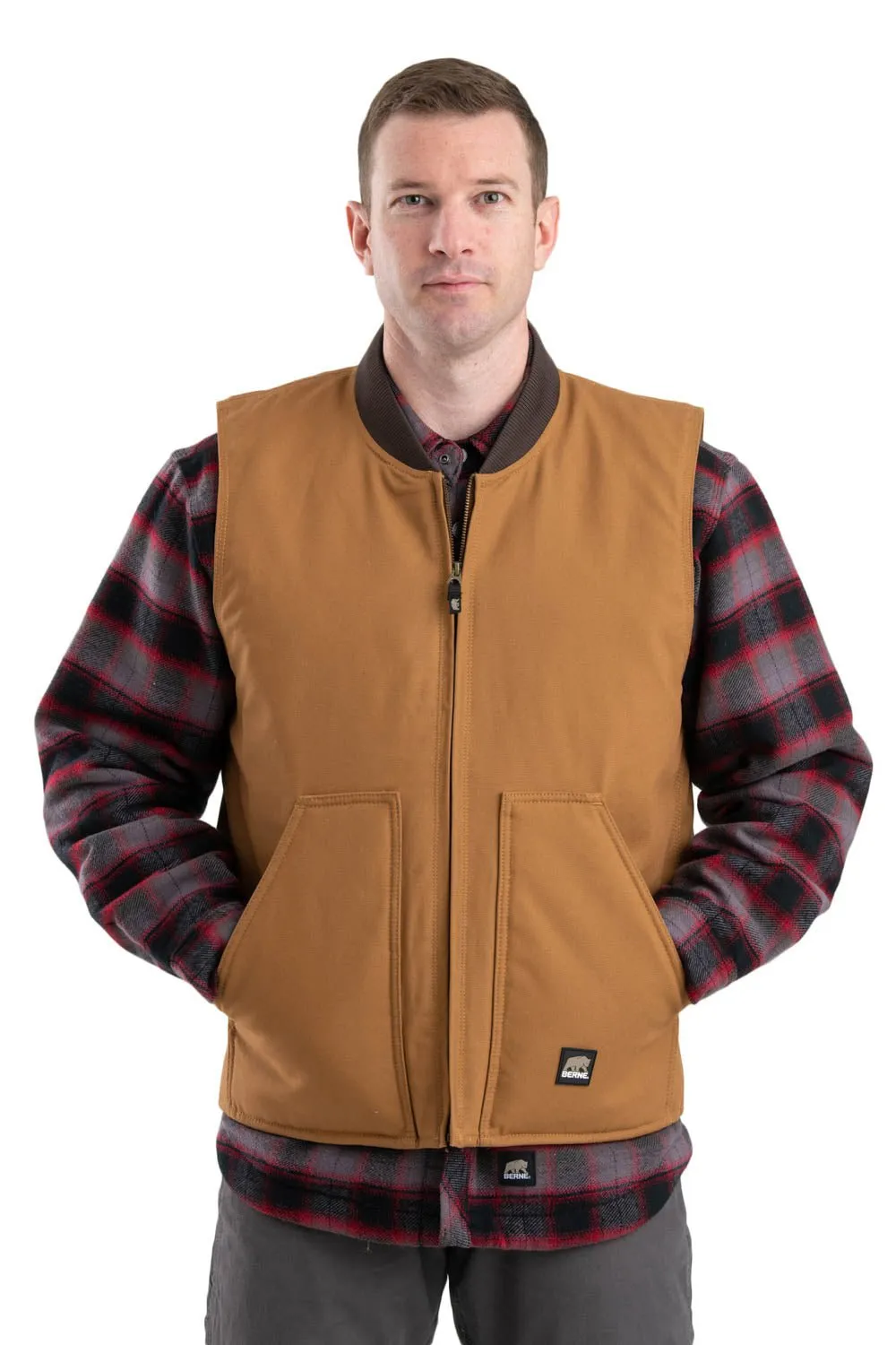 Berne Mens Brown Duck 100% Cotton Duck Workman's Vest Quilt Lined