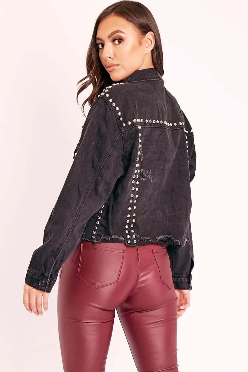 Black Denim Studded Cropped Jacket - Gwenna