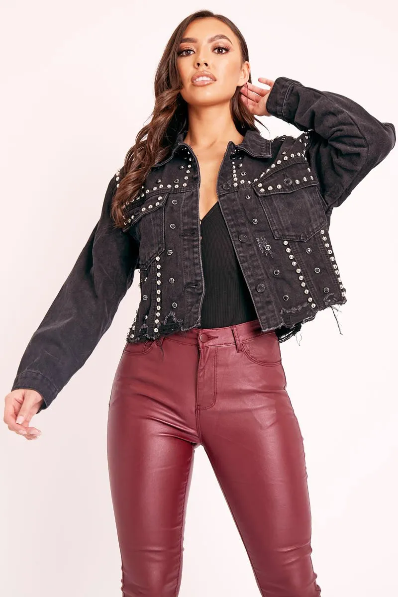 Black Denim Studded Cropped Jacket - Gwenna