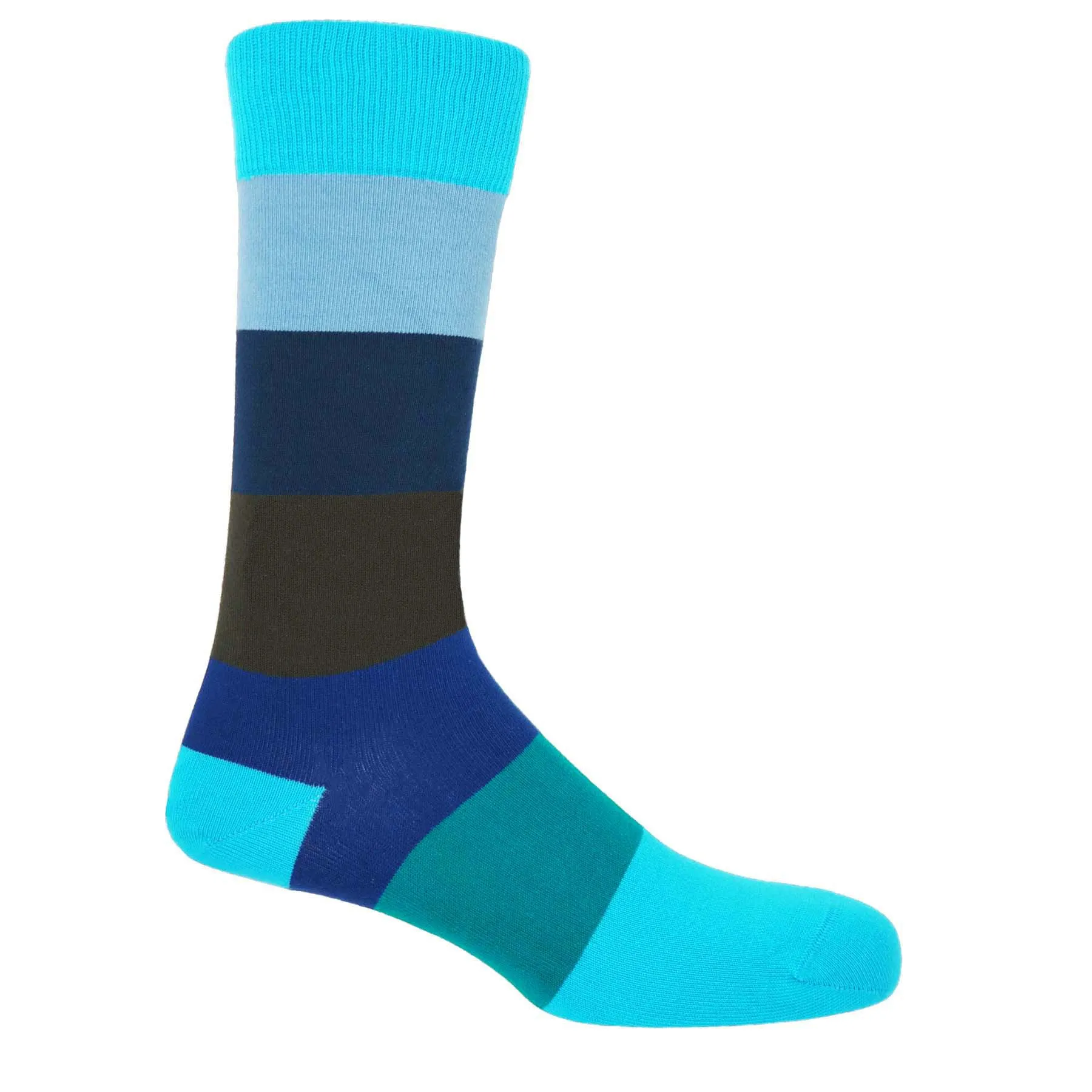 Block Stripe Men's Socks - Aqua