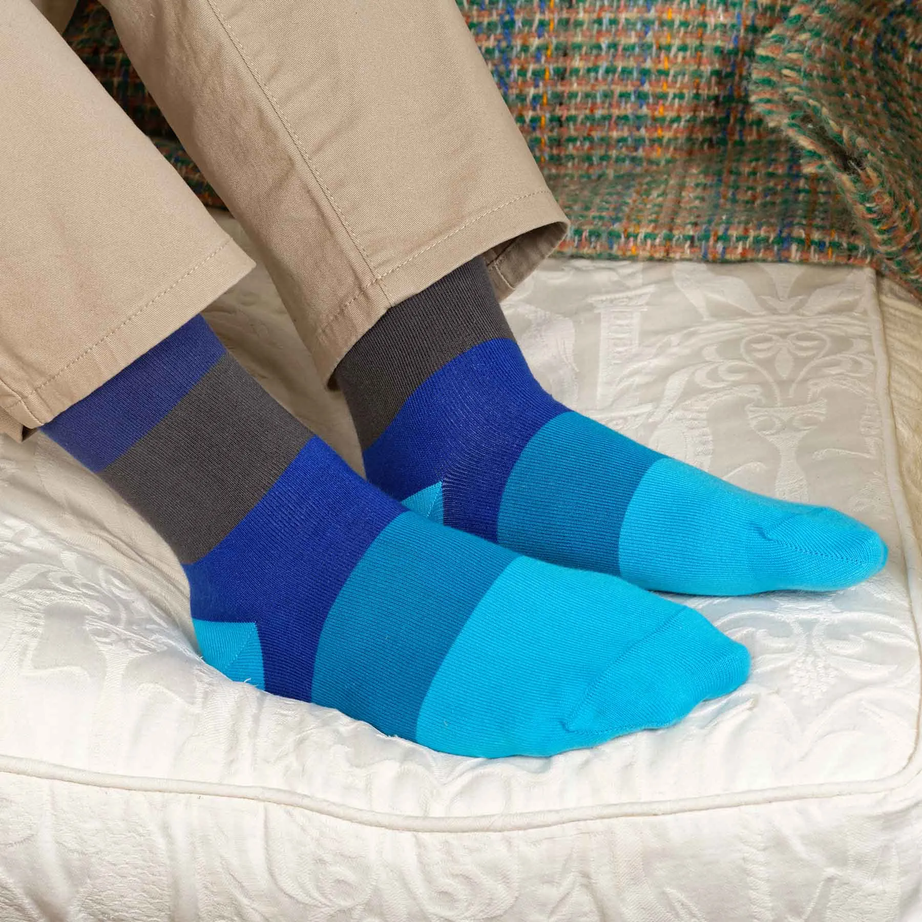 Block Stripe Men's Socks - Aqua