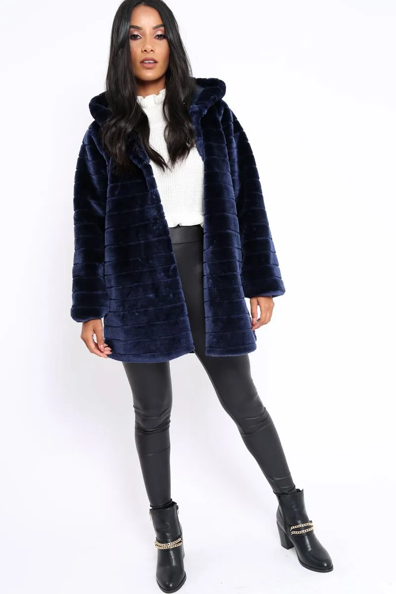 Blue Soft Faux Fur Hooded Coat - Kila