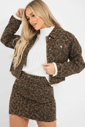 Brown Leopard Print Crop Denim Jacket - Hartlee