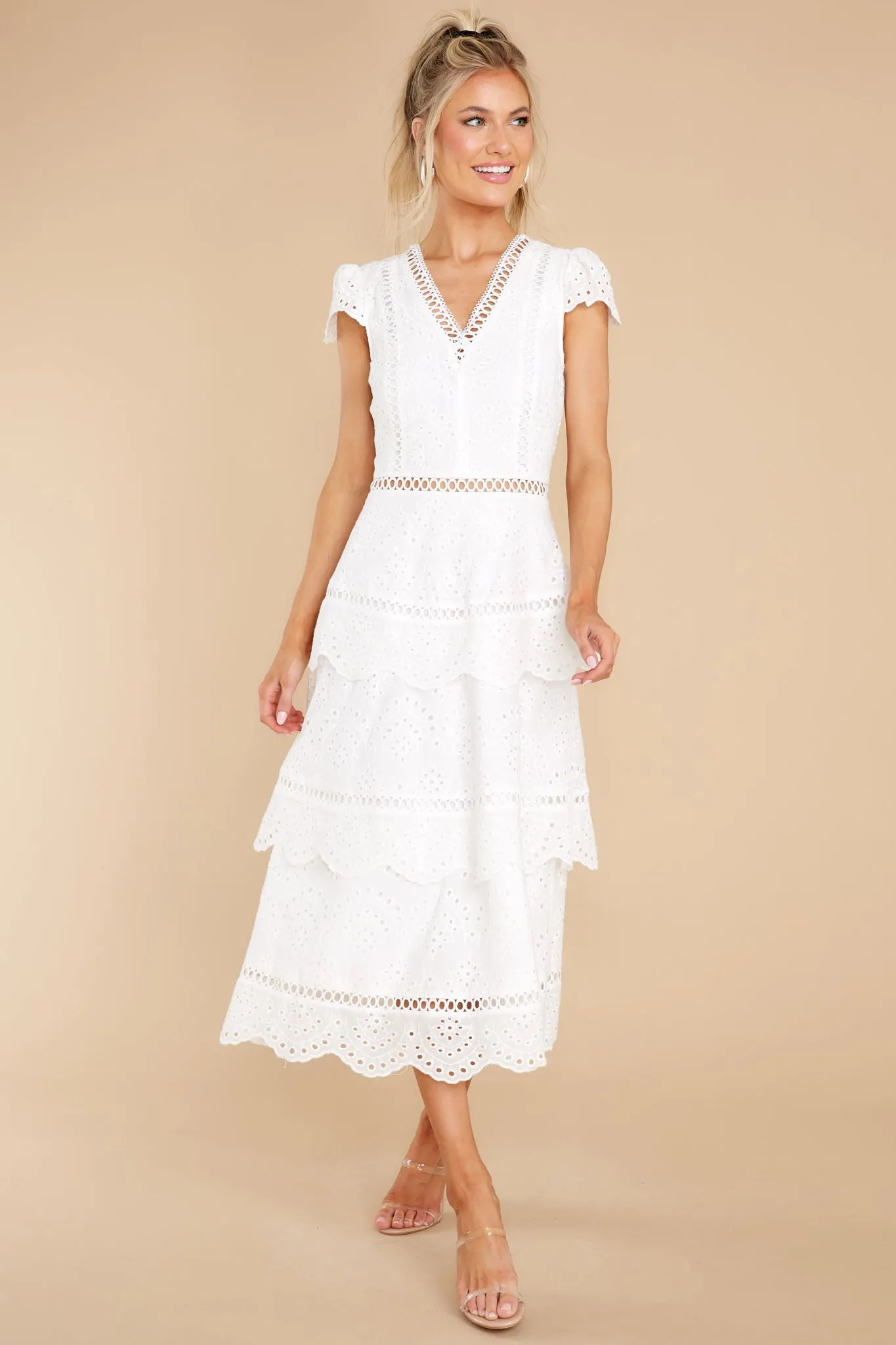 Brunch Out White Eyelet Midi Dress