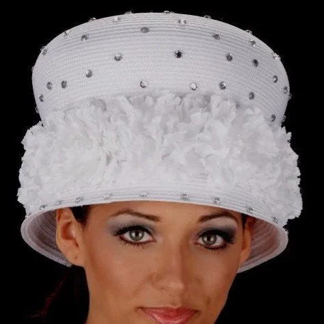 BW2872-Elegant ladies dress hat with flower trim and rhinestones