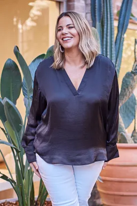 Daniella V-Neck Long Sleeve Top Black