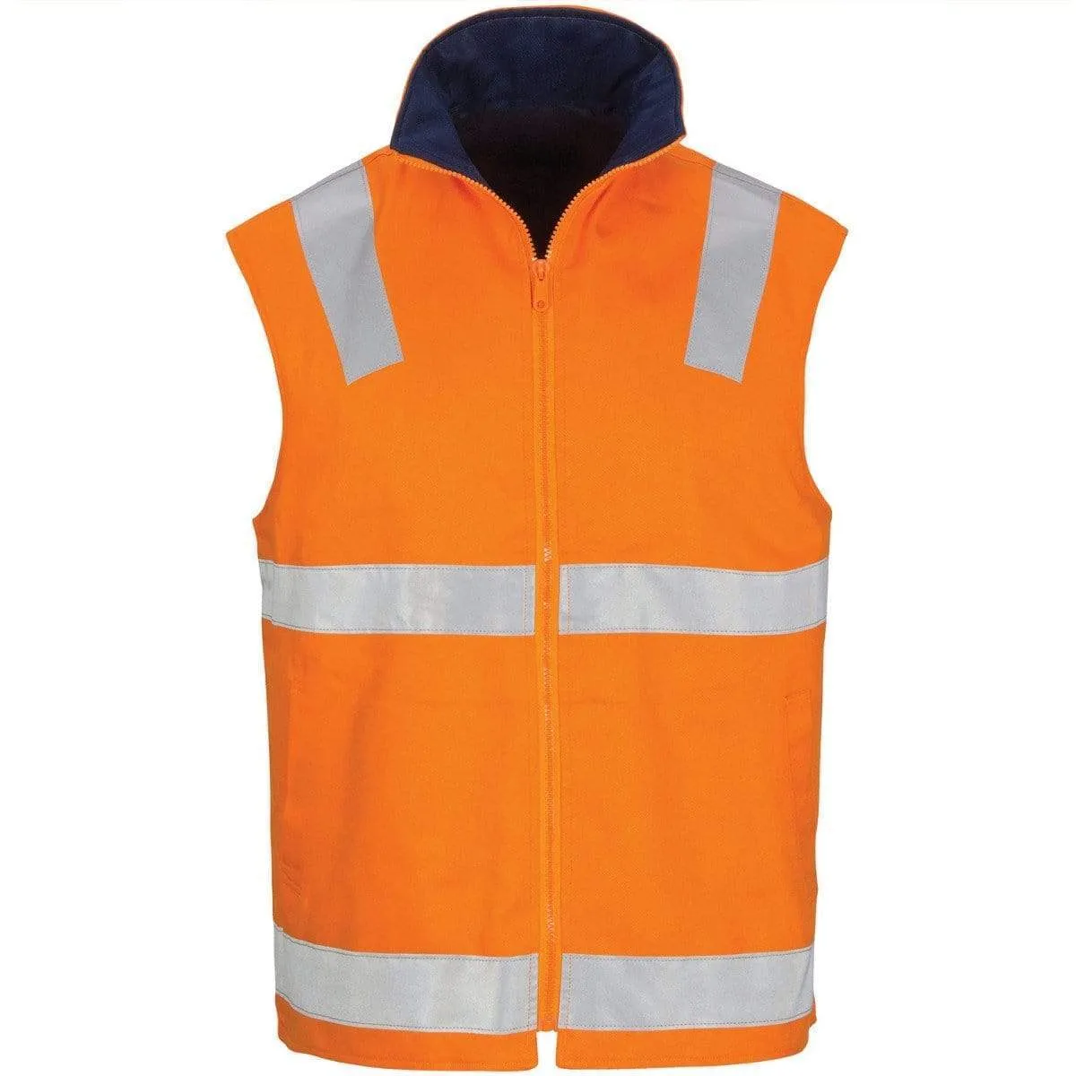 Dnc Workwear Hi-vis Cotton Drill Reversible Vest With Generic Reflective Tape - 3765