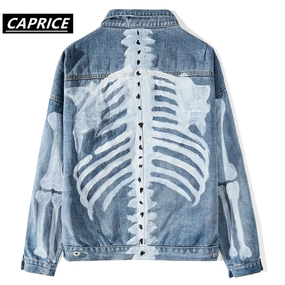 Graffiti Skeleton Print Denim Jacket