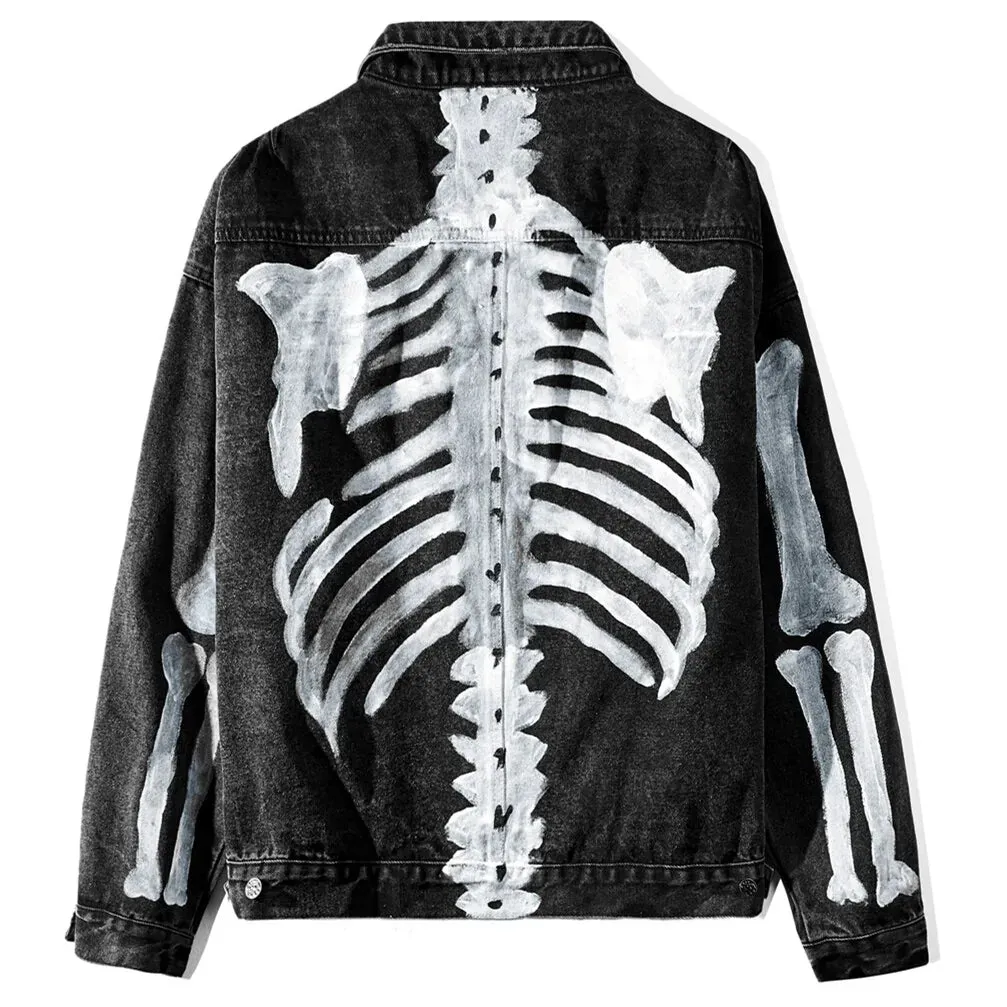 Graffiti Skeleton Print Denim Jacket