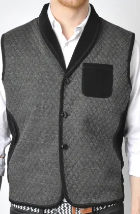 Grey Quilted Vest with Black Details