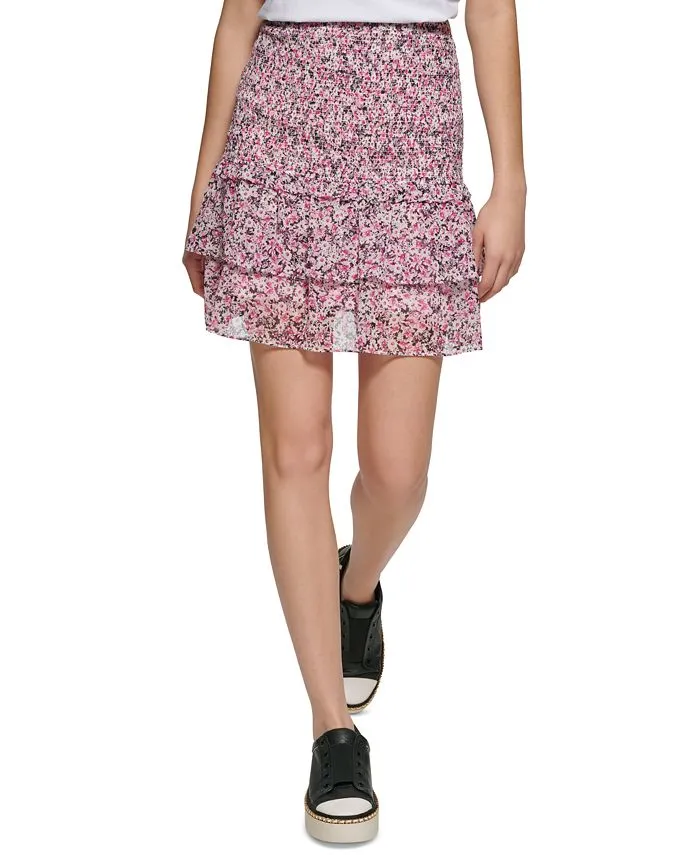 Karl Lagerfeld Paris Women's Printed Ruffle Tiered Skirt Purple