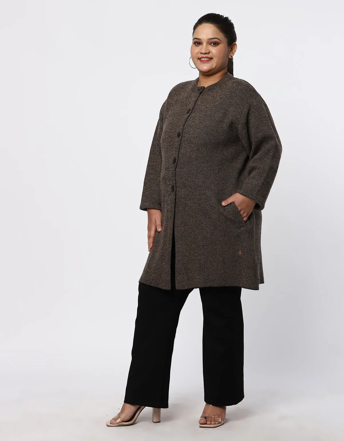 Knitted Round Neck Plus Size Long Coat