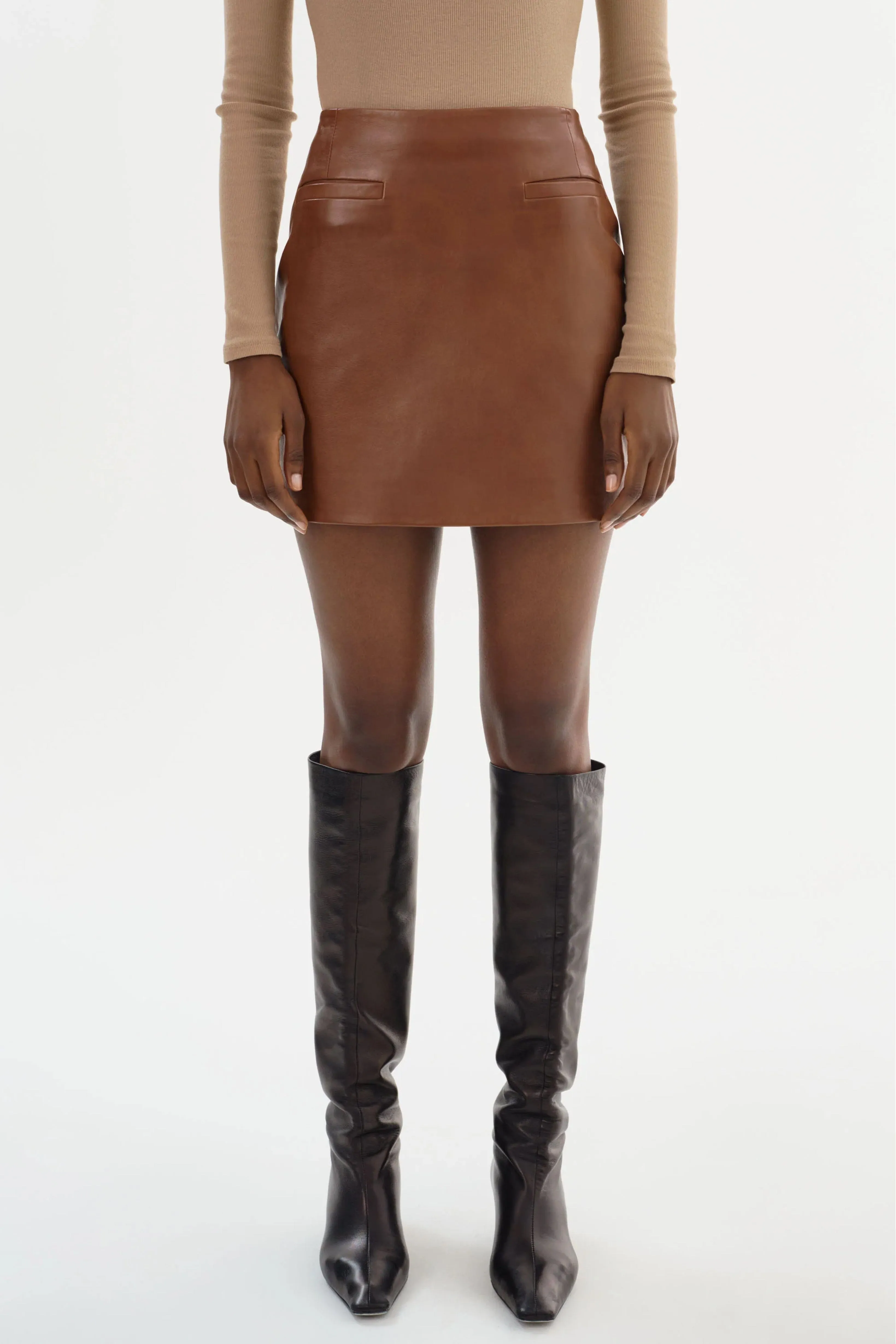 LAMARQUE | Rowan Leather Mini Skirt - Luggage