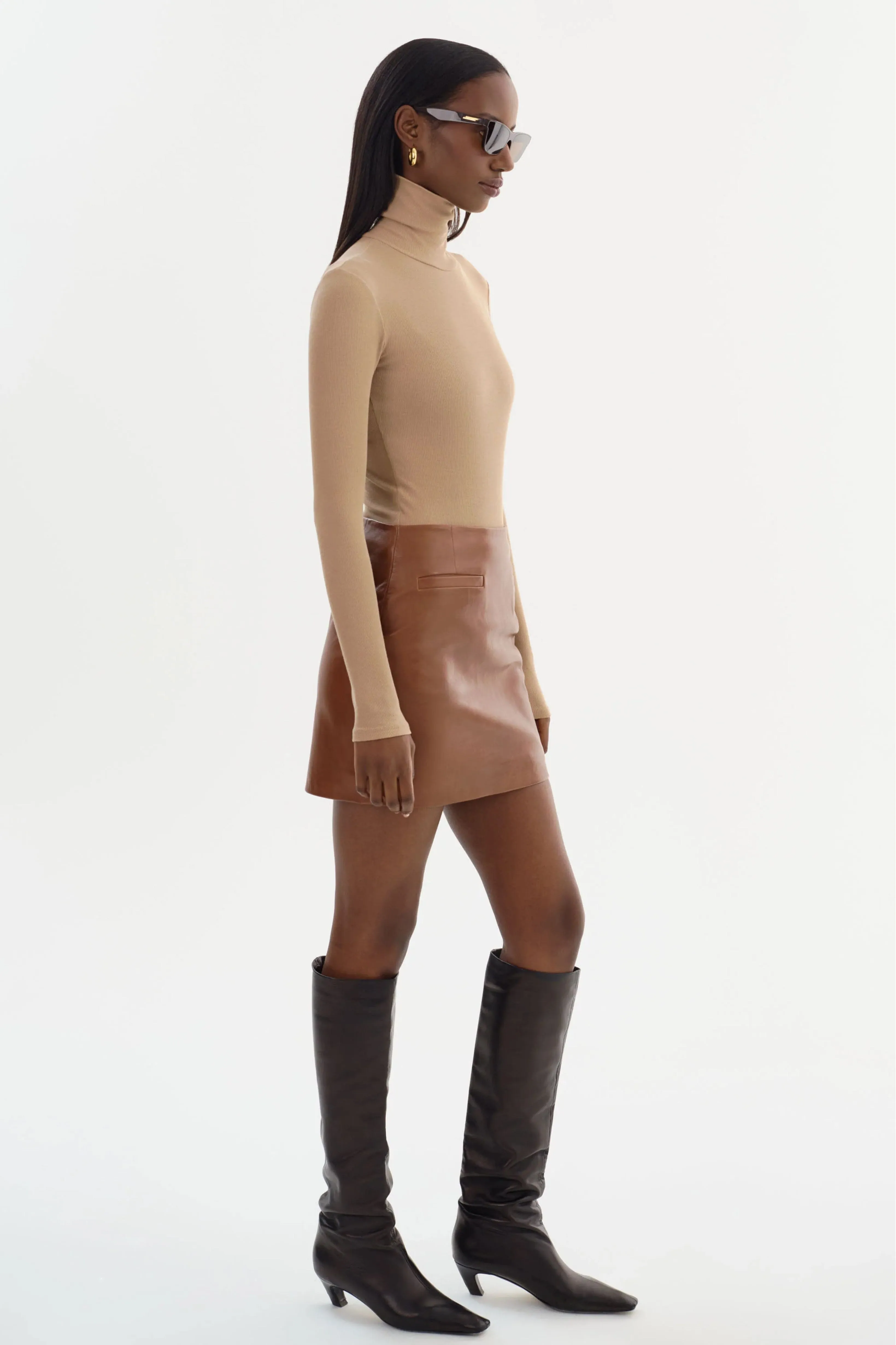 LAMARQUE | Rowan Leather Mini Skirt - Luggage