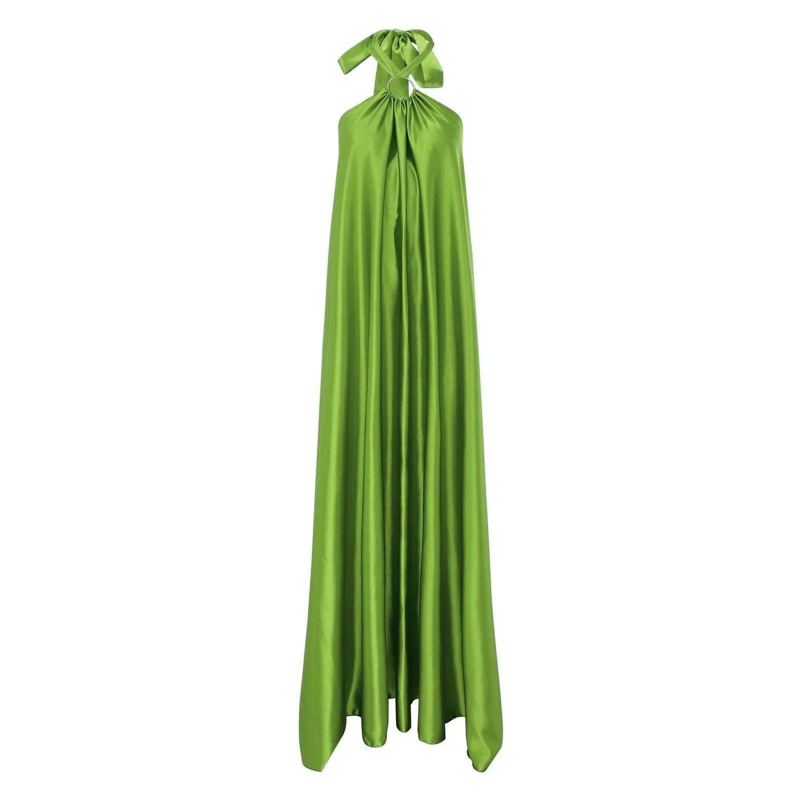 Long Formal Satin Dress Halter Neck Sleeveless