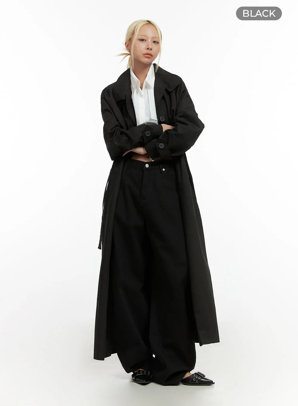 Long Sleeve Solid Cotton Trench Coat CO414