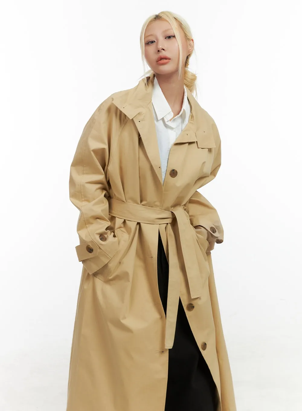 Long Sleeve Solid Cotton Trench Coat CO414