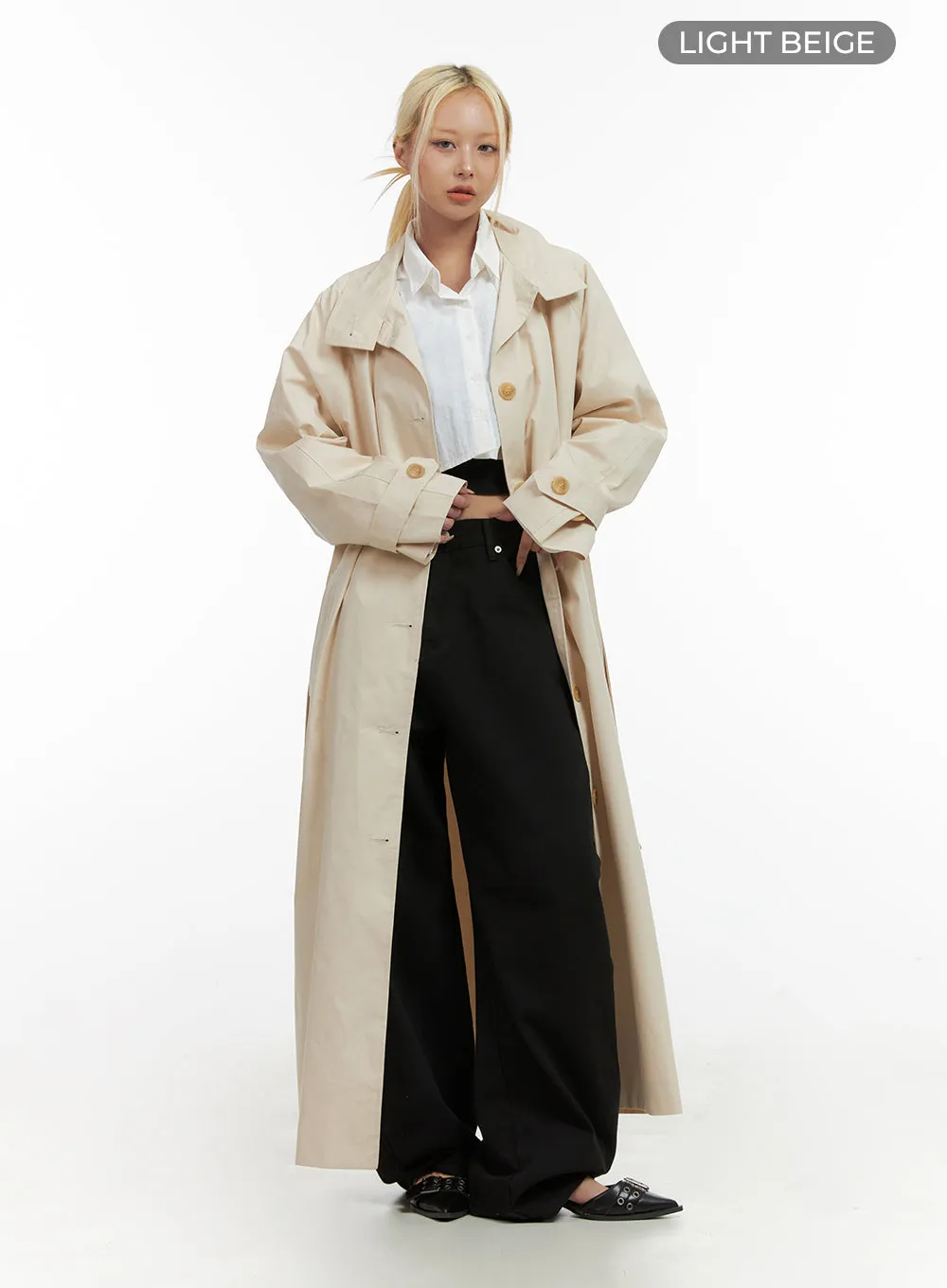 Long Sleeve Solid Cotton Trench Coat CO414