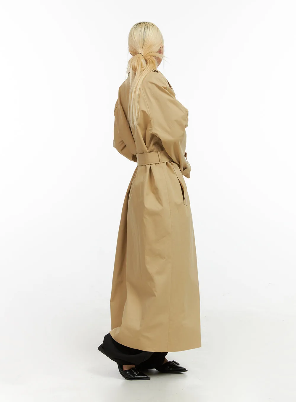 Long Sleeve Solid Cotton Trench Coat CO414