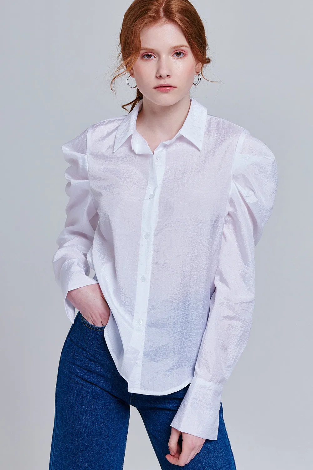 Mckenna Button-Up Puff Sleeve Blouse