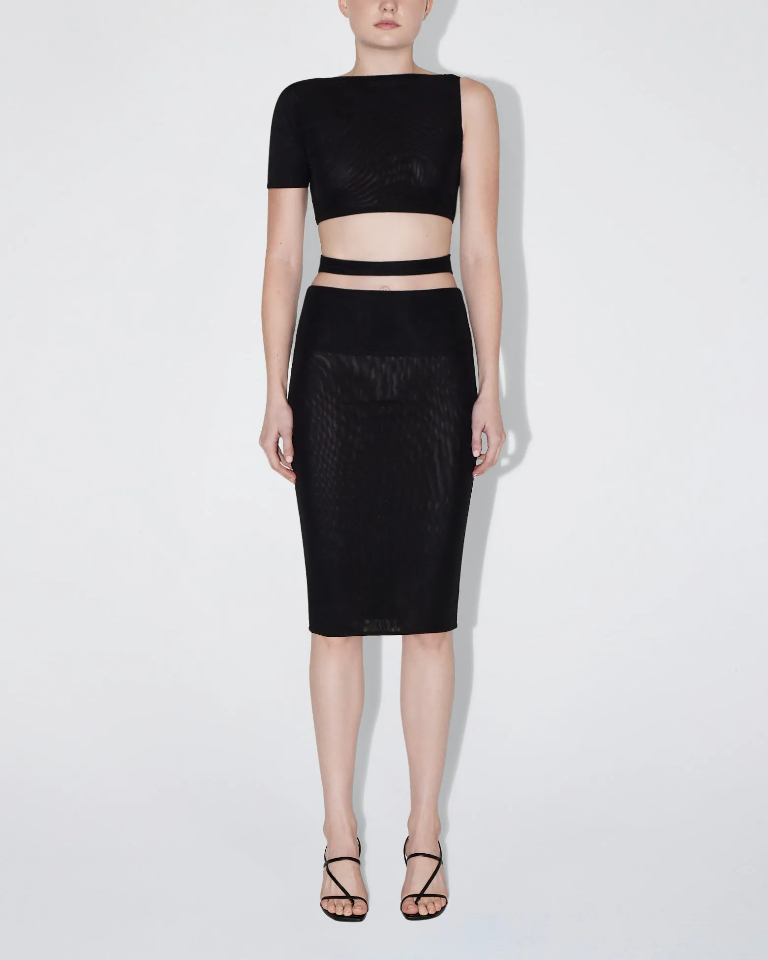 Mesh Stretch Cutout Skirt | Black