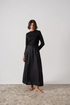 Mêlée Contrast Linen Midi Dress Black