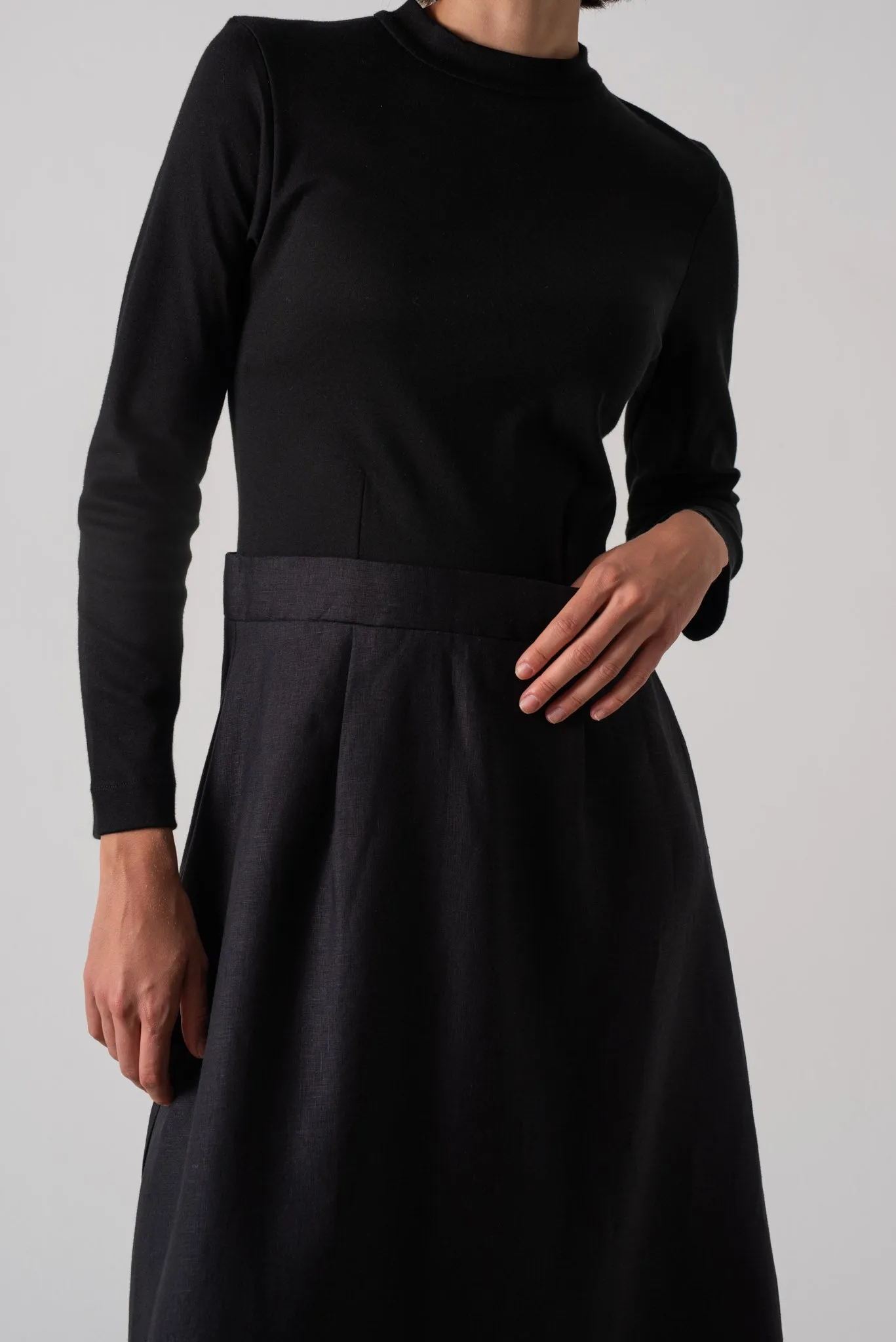 Mêlée Contrast Linen Midi Dress Black