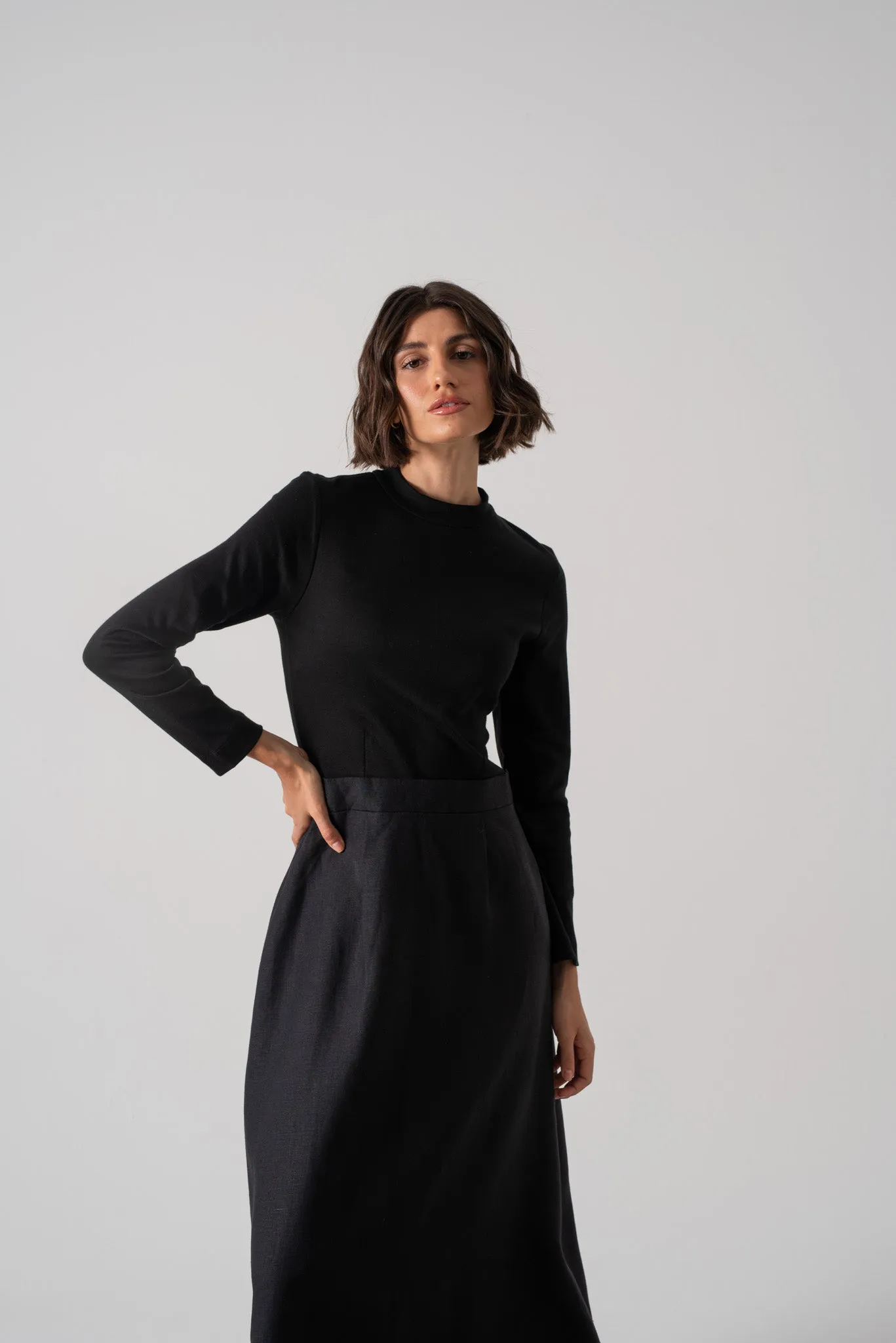 Mêlée Contrast Linen Midi Dress Black