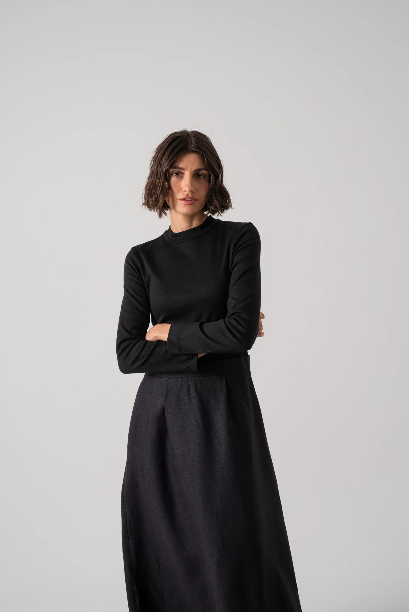 Mêlée Contrast Linen Midi Dress Black