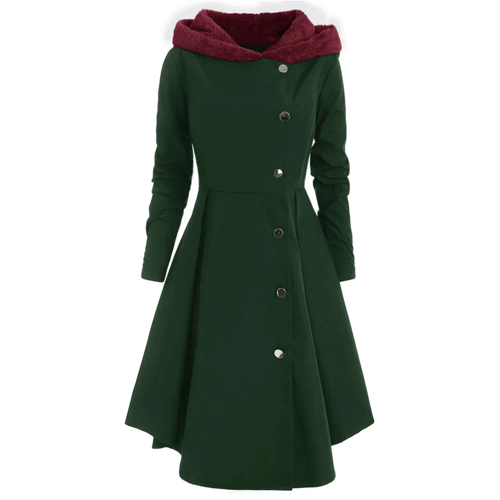 Plus Size Asymmetric Fleece Hooded Coat