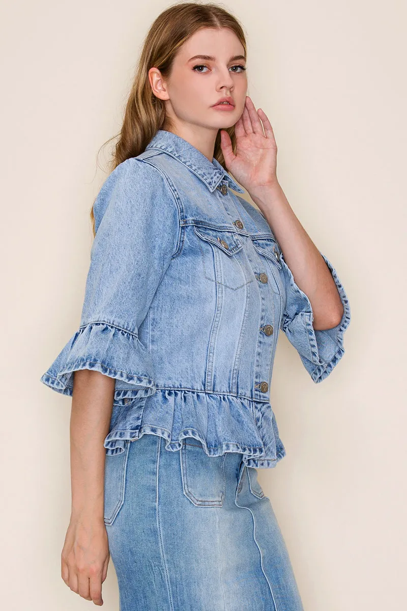 RUFFLE SLEEVE CROP JACKET