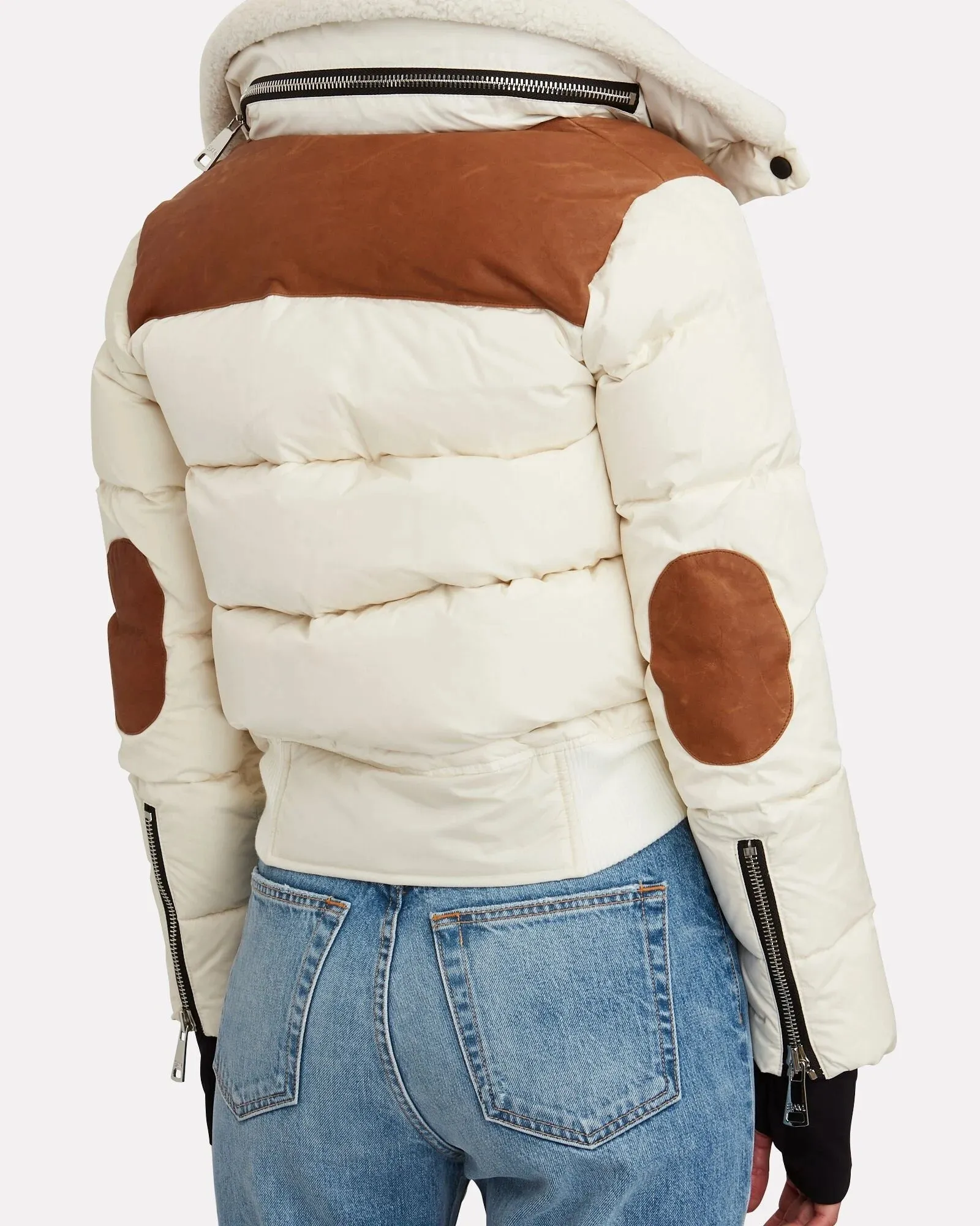 SAM - Sawyer Puffer Jacket in White Cream with Saddle Leather Trim