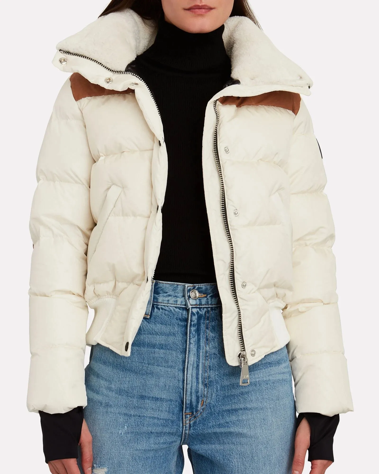 SAM - Sawyer Puffer Jacket in White Cream with Saddle Leather Trim