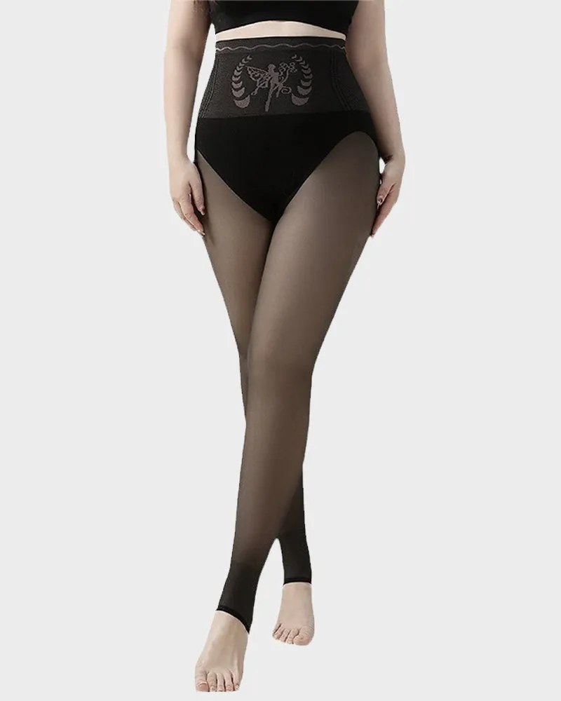 SheCurve®High Waist Fleece Lined Sheer Black Tights