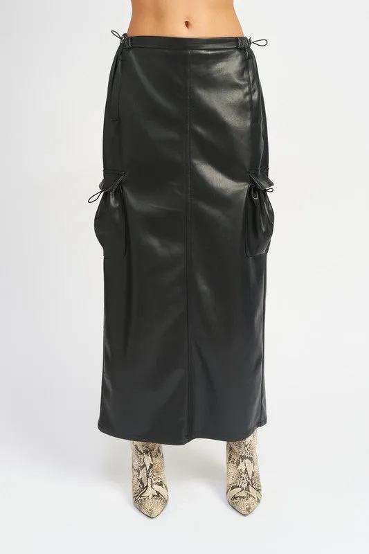 TEEK - LEATHERY CARGO MAXI SKIRT