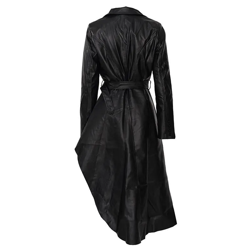 Tomiju Vegan Leather Irregular Trench Coat