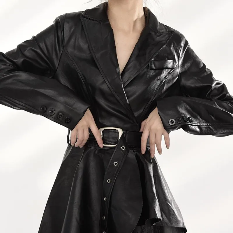 Tomiju Vegan Leather Irregular Trench Coat