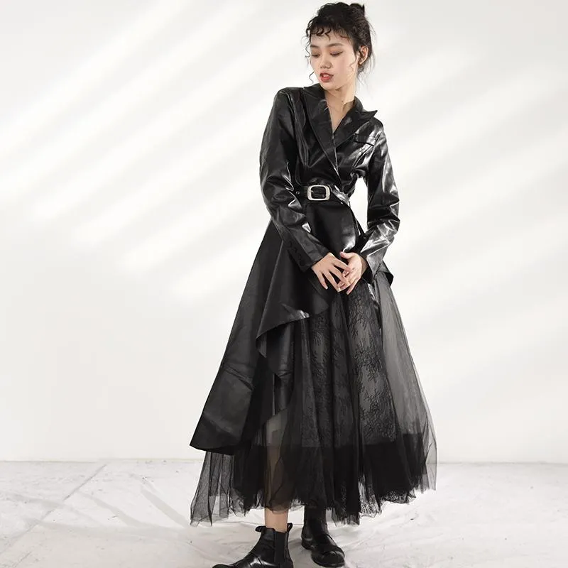 Tomiju Vegan Leather Irregular Trench Coat