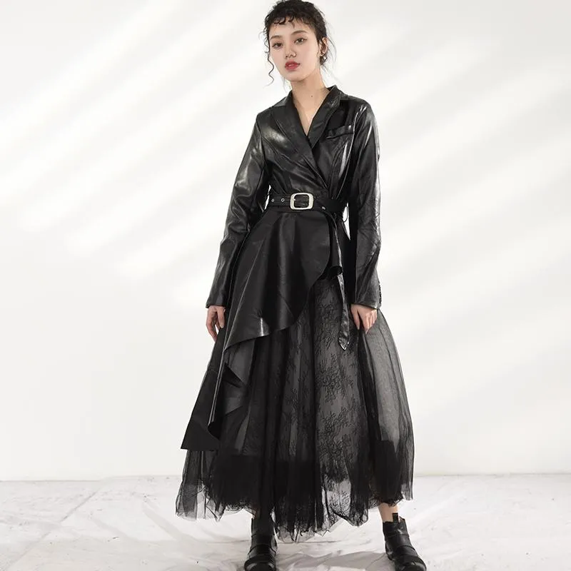 Tomiju Vegan Leather Irregular Trench Coat