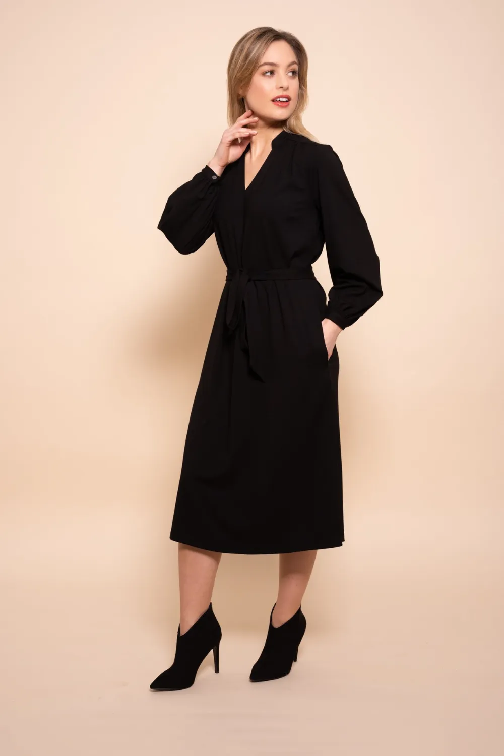 V Neck Black Wrap Dress