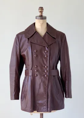 Vintage 1960s Leather Car Length Trench Coat