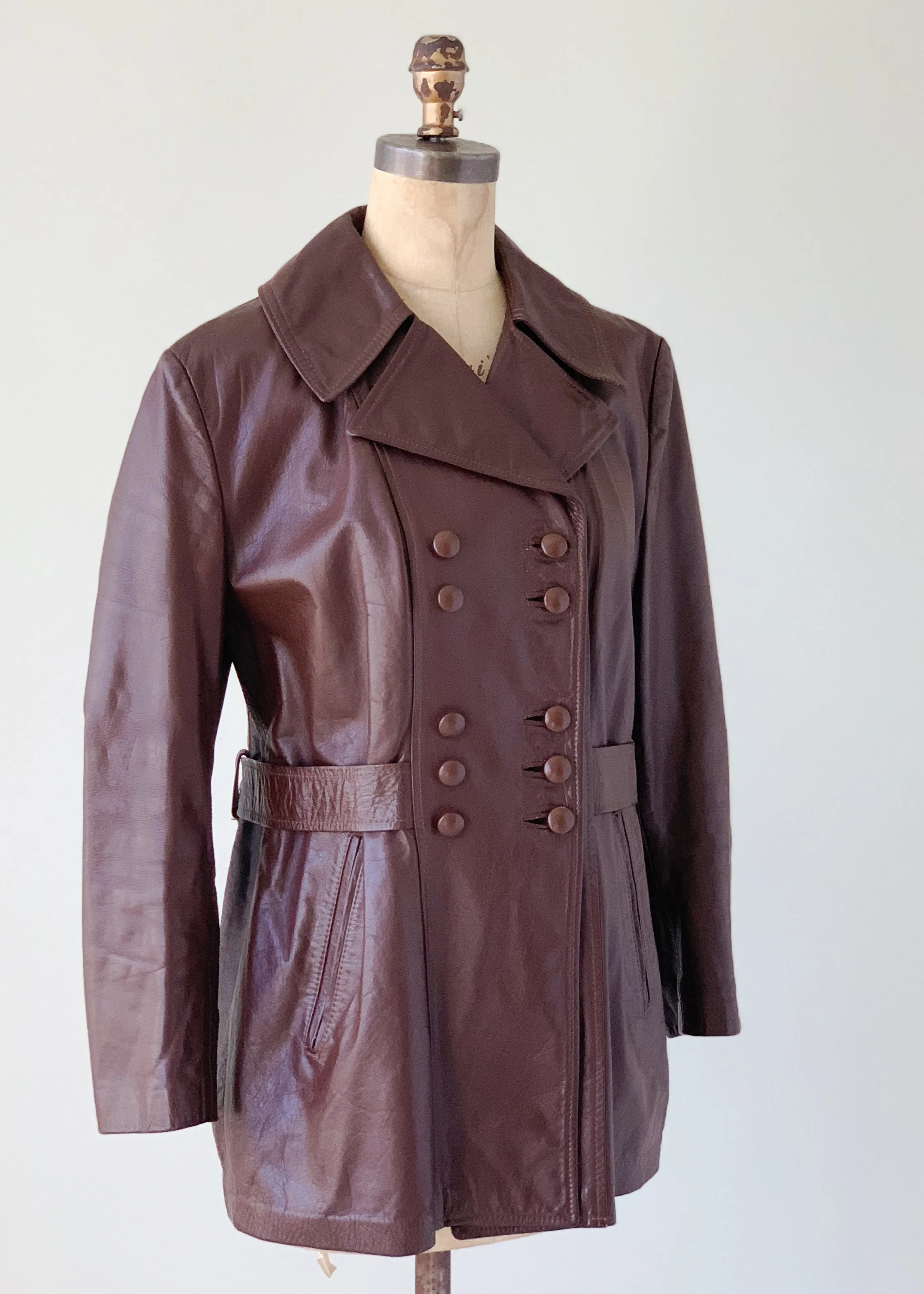 Vintage 1960s Leather Car Length Trench Coat