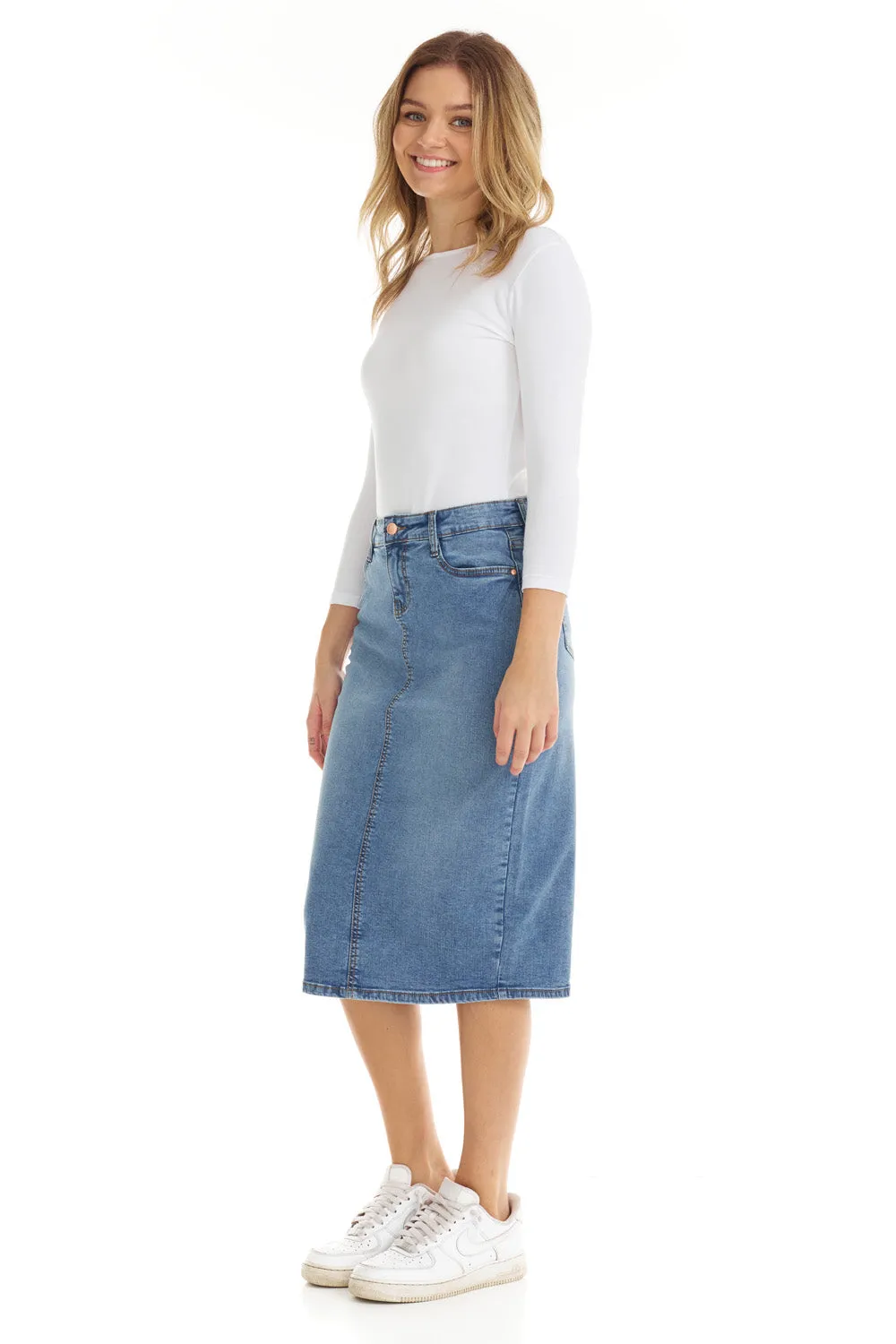 Vintage Blue Jean Below Knee Midi Pencil Skirt for Women 'Milan'