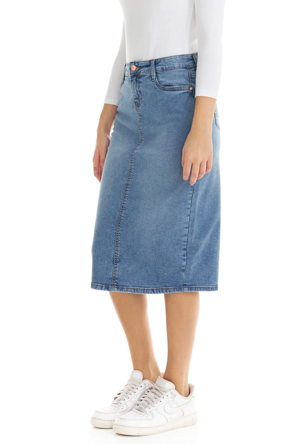 Vintage Blue Jean Below Knee Midi Pencil Skirt for Women 'Milan'